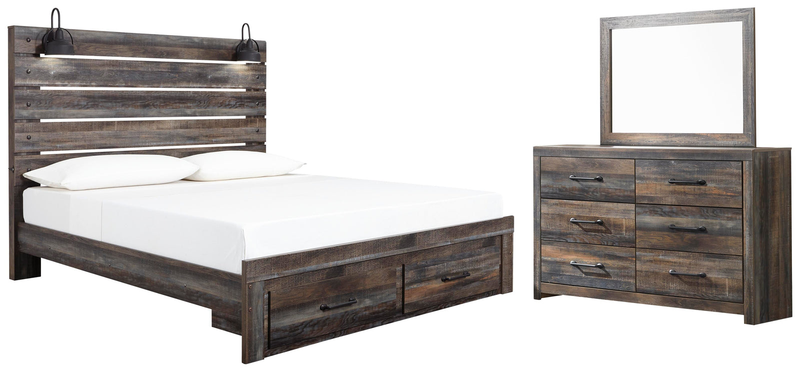 Drystan Panel Storage Bed, Dresser and Mirror - Multi (B211-SI)
