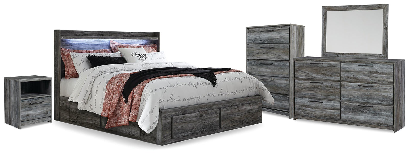 Baystorm Storage Bed, Dresser, Mirror, Chest and Nightstand - Gray (B221-SI)