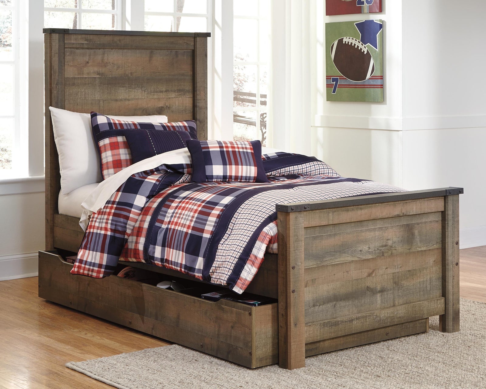 Trinell Panel Bed with 1 Large Storage Drawer (Youth) - Brown (B446-SI) - Image 2