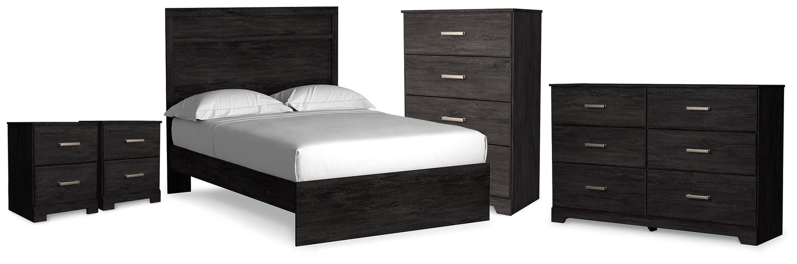Belachime Panel Bed, Dresser, Chest and 2 Nightstands (B2589-SI)