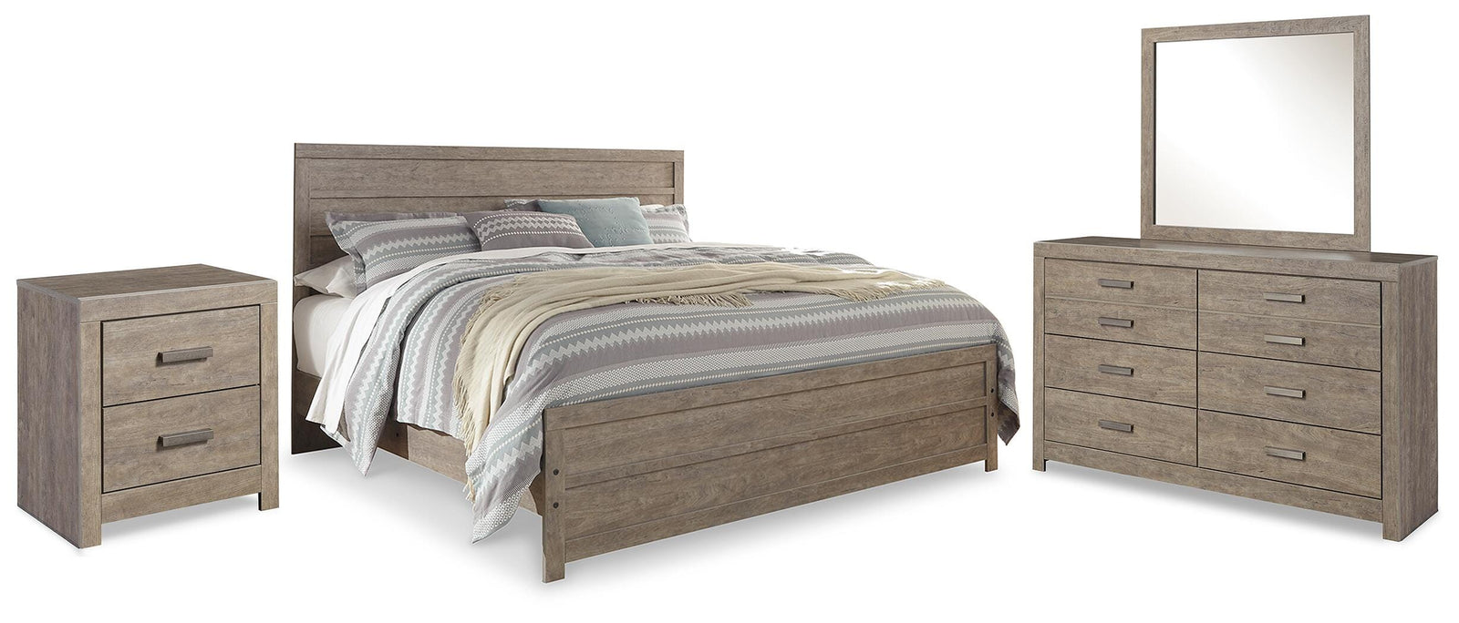 Culverbach Panel Bed, Dresser, Mirror and Nightstand - Gray (B070-SI)