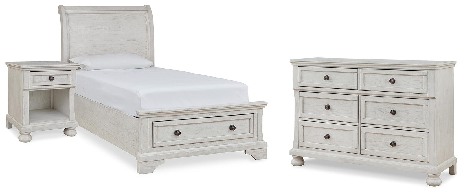 Robbinsdale Sleigh Storage Bed, Dresser and Nightstand (B742-SI)