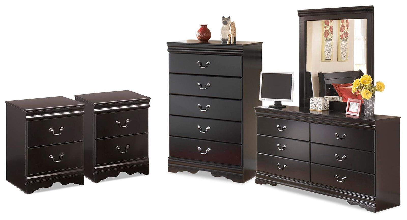 Huey Vineyard Dresser, Mirror, Chest and 2 Nightstands (B128-SI)