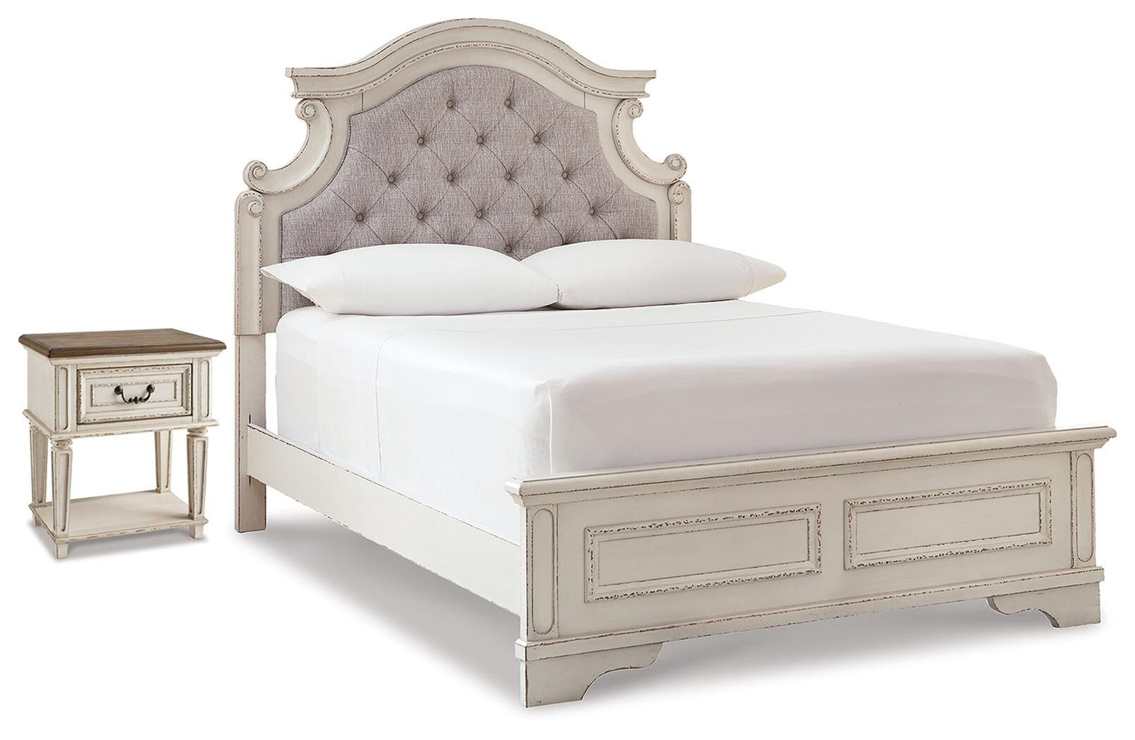 Realyn Upholstered Panel Bed and Nightstand (B743-SI)