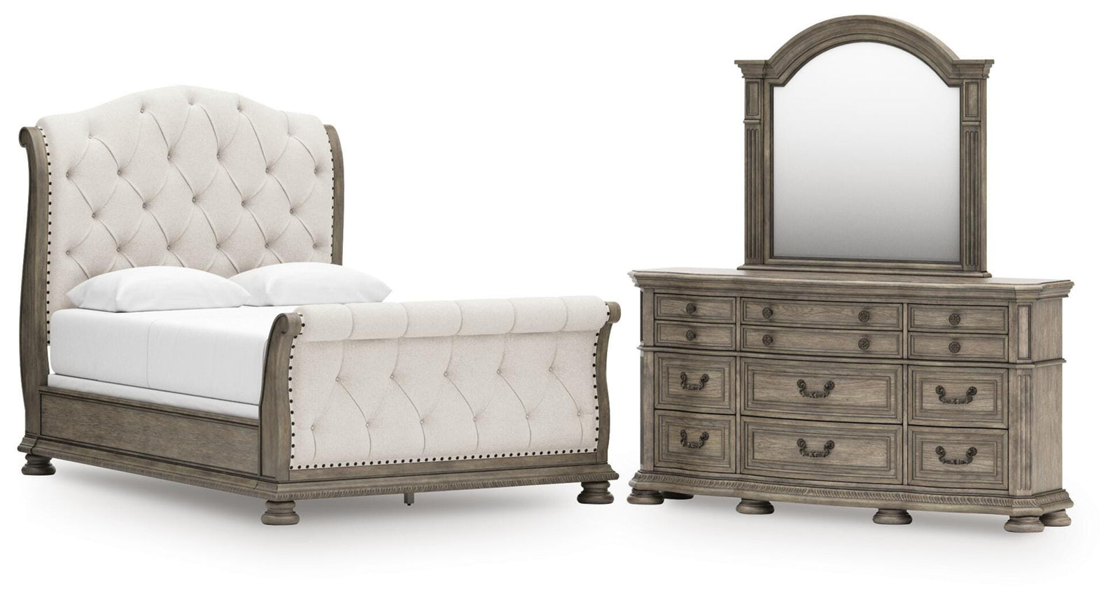 Ardenfield Upholstered Sleigh Bed, Dresser and Mirror (B944-SI)