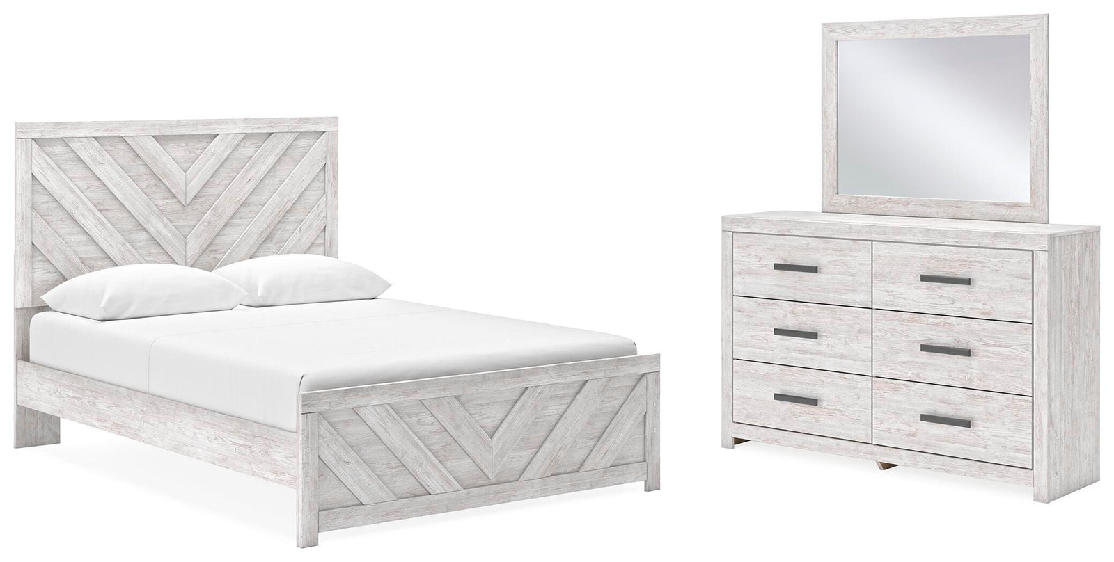 Cayboni Panel Bed, Dresser and Mirror - Whitewash (B3788-SI)