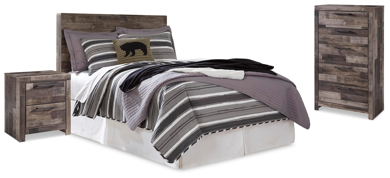 Derekson Panel Headboard, Chest and Nightstand - Multi Gray (B200-SI)
