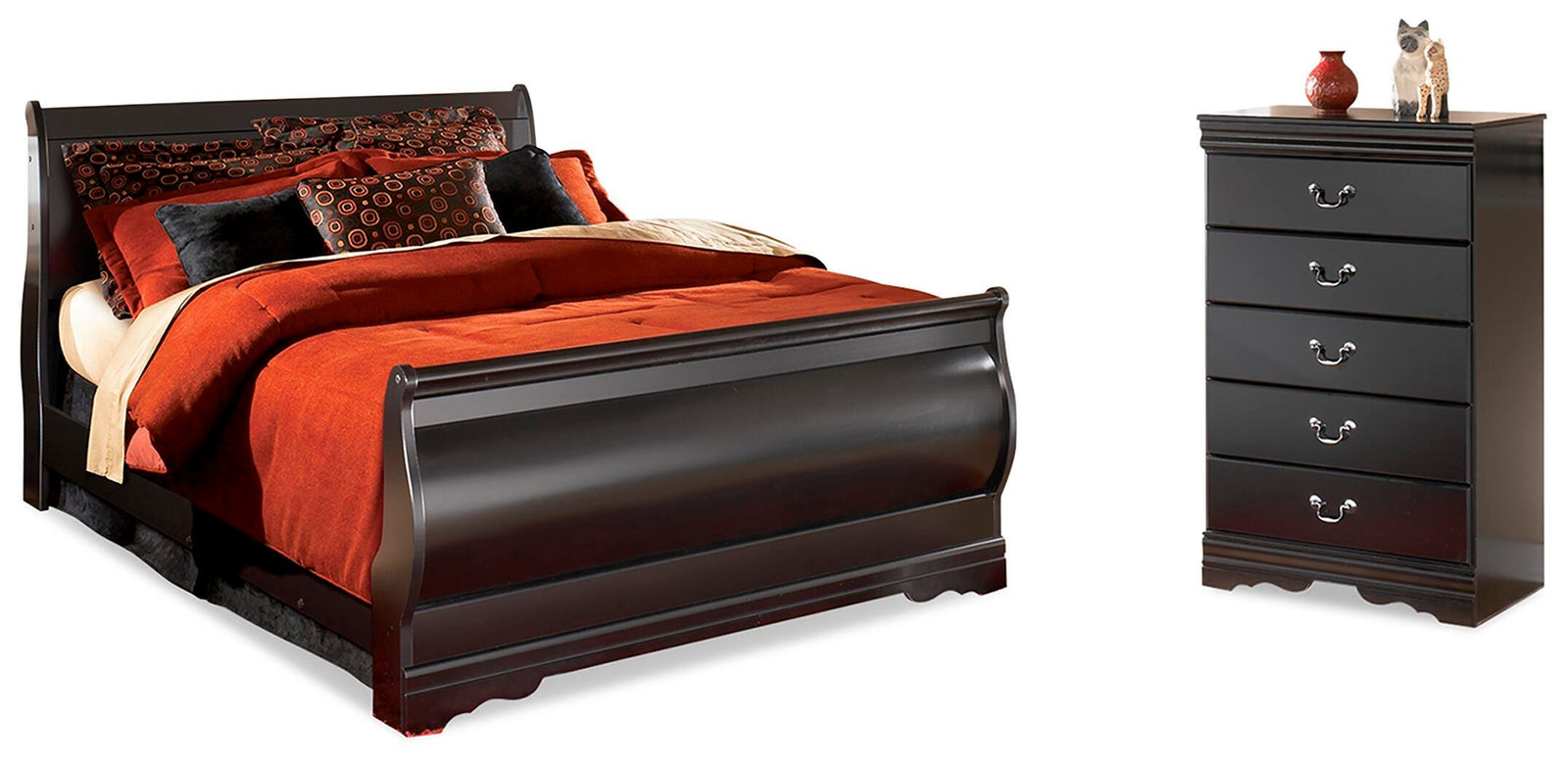 Huey Vineyard Sleight Bed and Chest - Black (B128-SI)