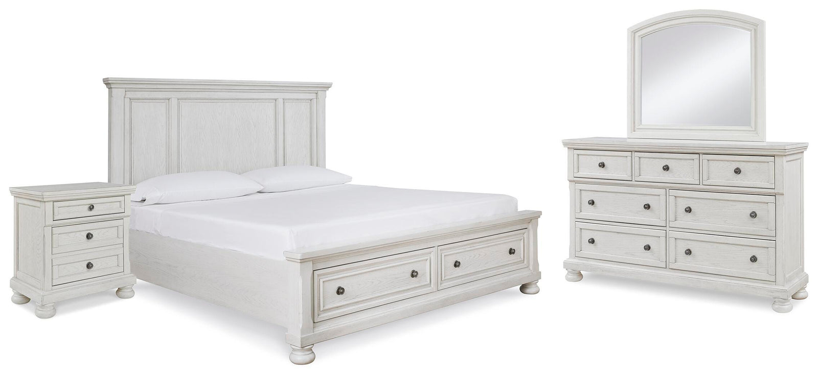 Robbinsdale Storage Bed, Dresser, Mirror and Nightstand - Antique White (B742-SI)