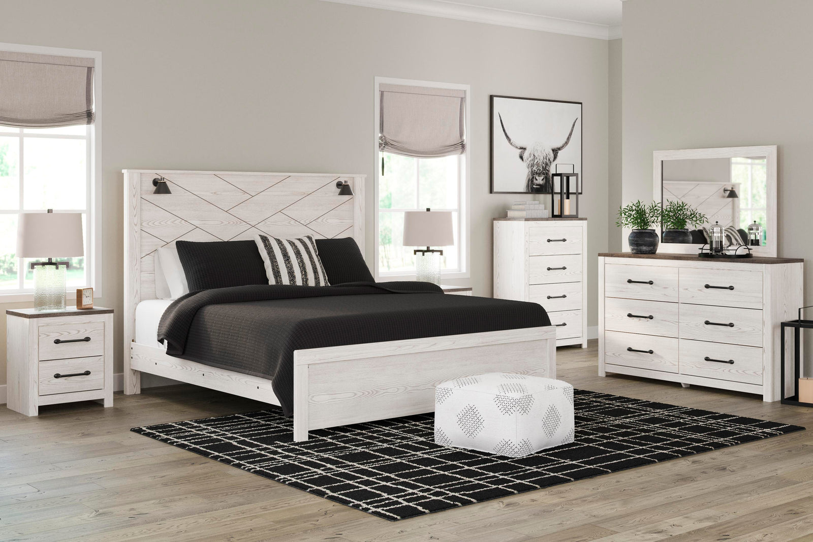 Gerridan Panel Bed, Dresser, Mirror, Chest and 2 Nightstands - White/Gray (B1190-SI) - Image 17