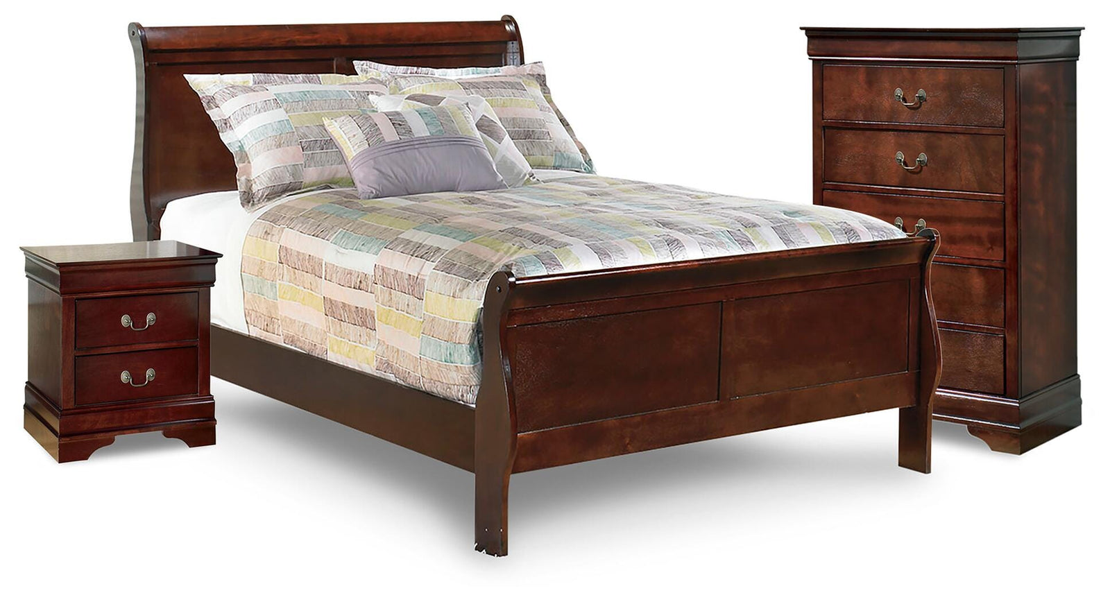 Alisdair Sleigh Bed, Chest and Nightstand - Reddish Brown (B376-SI)
