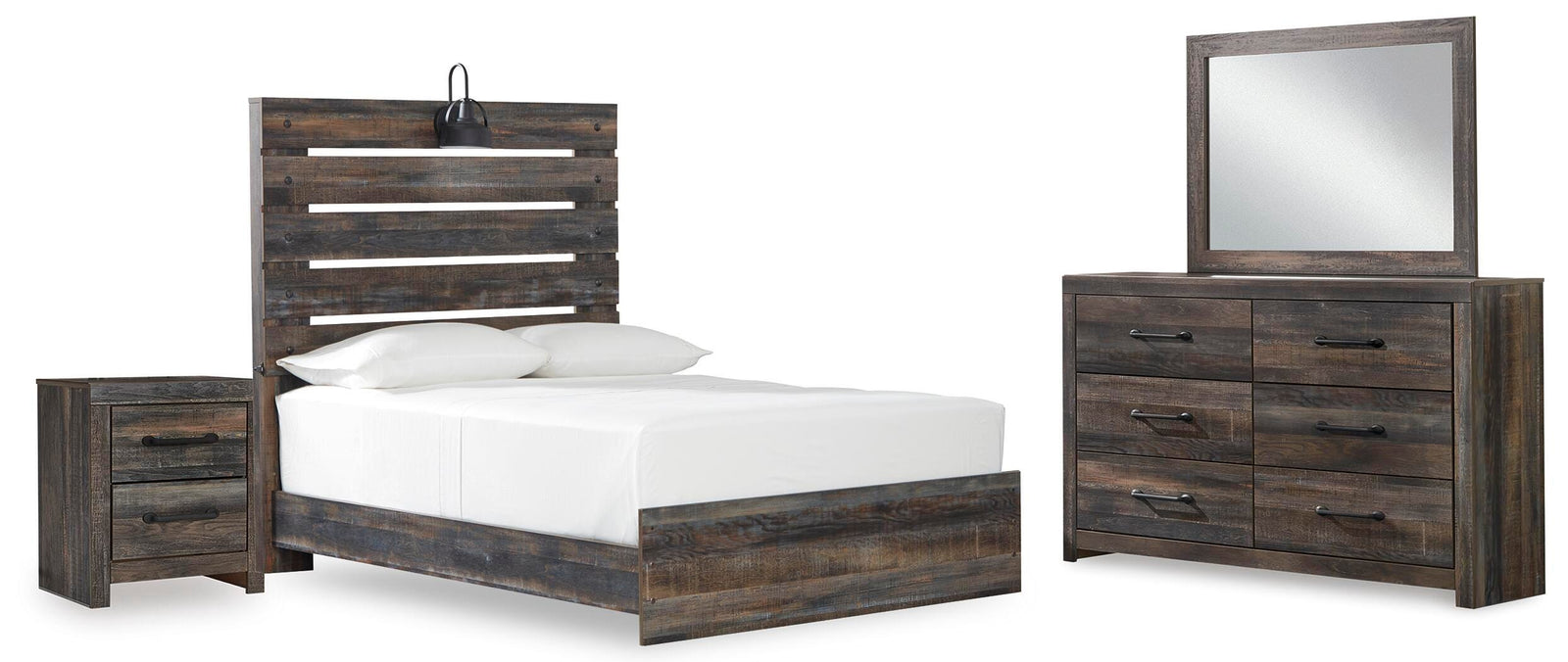 Drystan Panel Bed, Dresser, Mirror, and Nightstand - Multi (B211-SI)