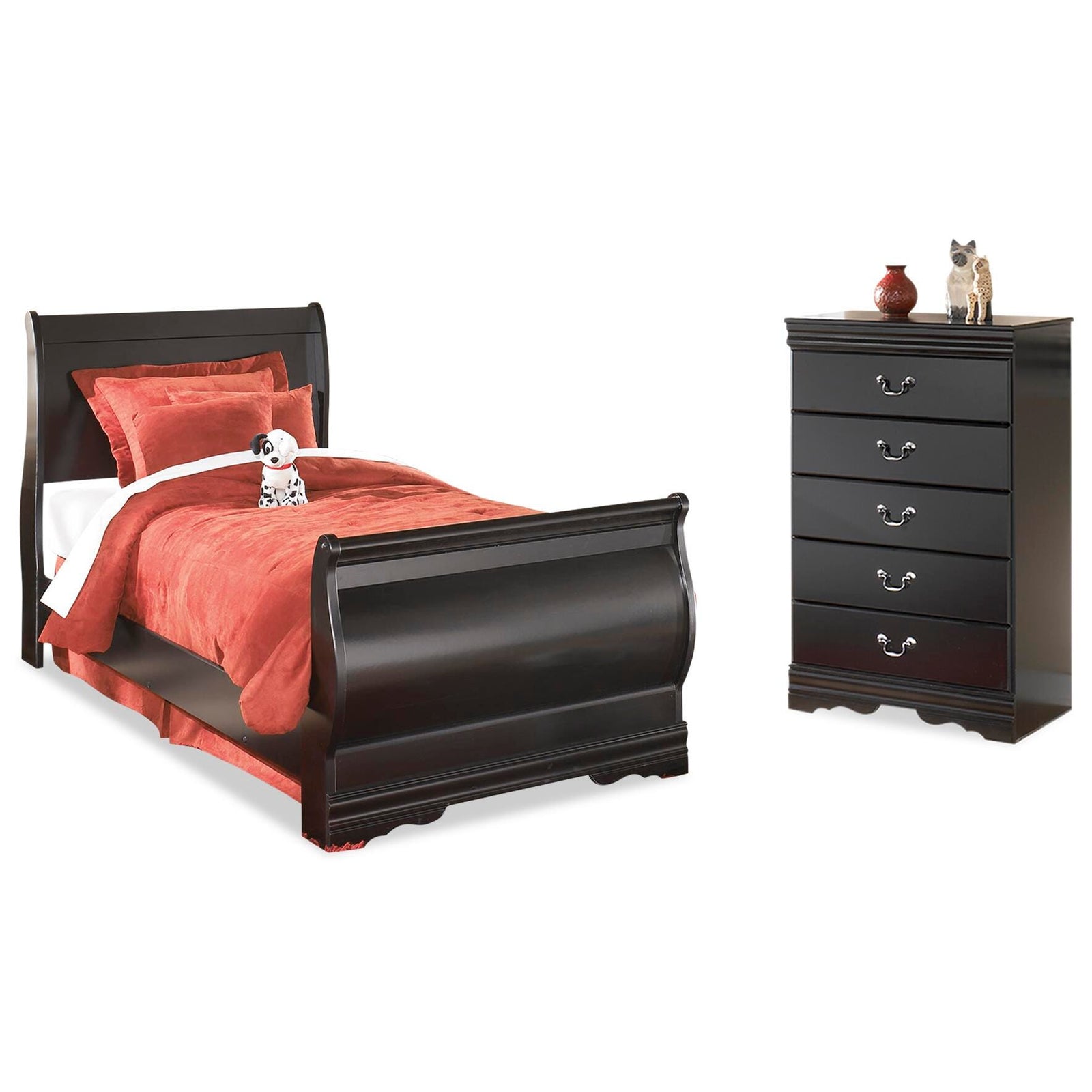 Huey Vineyard Sleigh Bed and Chest - Black (B128-SI)