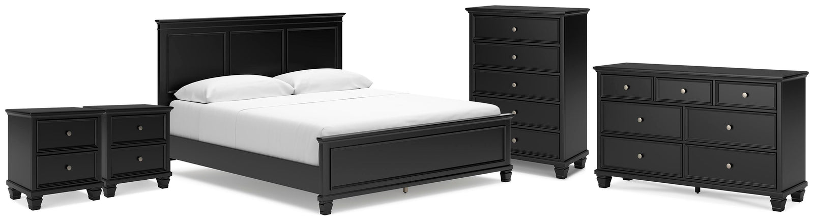 Lanolee Panel Bed, Dresser, Chest and 2 Nightstands (B687-SI)
