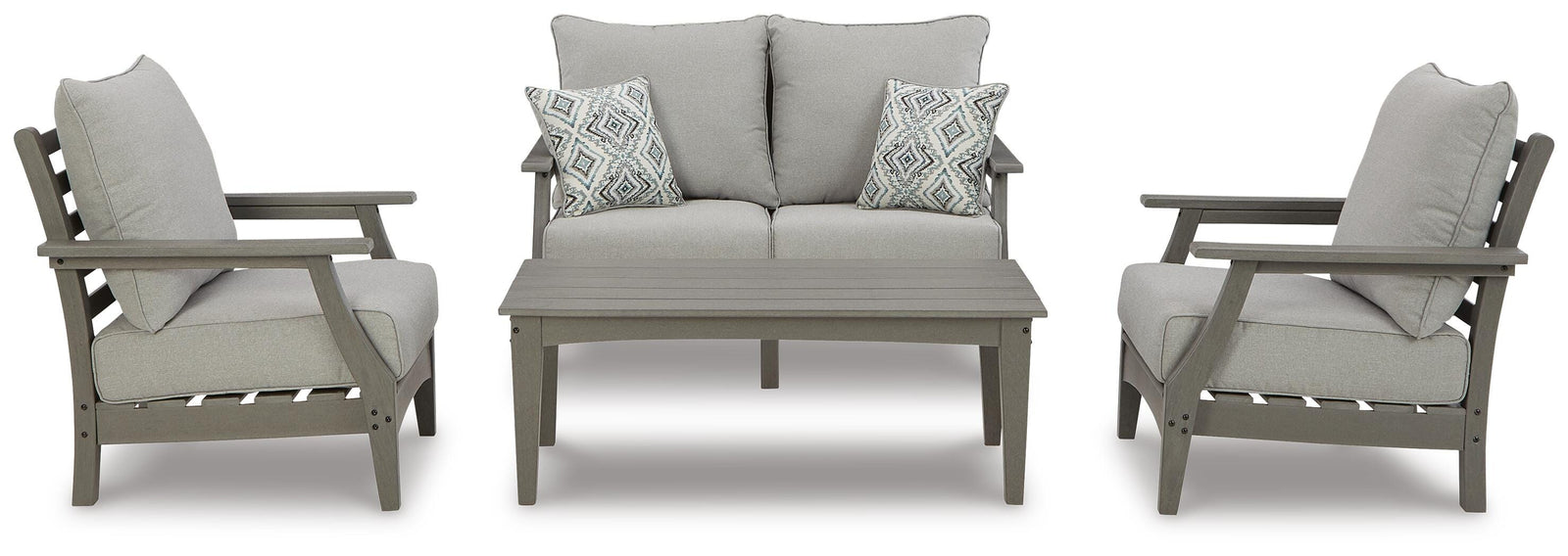 Visola Outdoor Loveseat, 2 Lounge Chairs and Coffee Table (P802-SI)