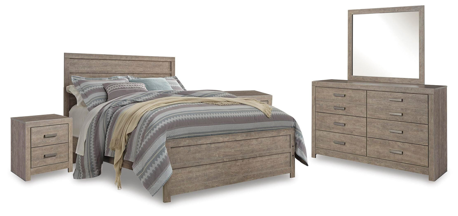 Culverbach Bed with Mirrored Dresser and 2 Nightstand - Gray (B070-SI) - Image 2