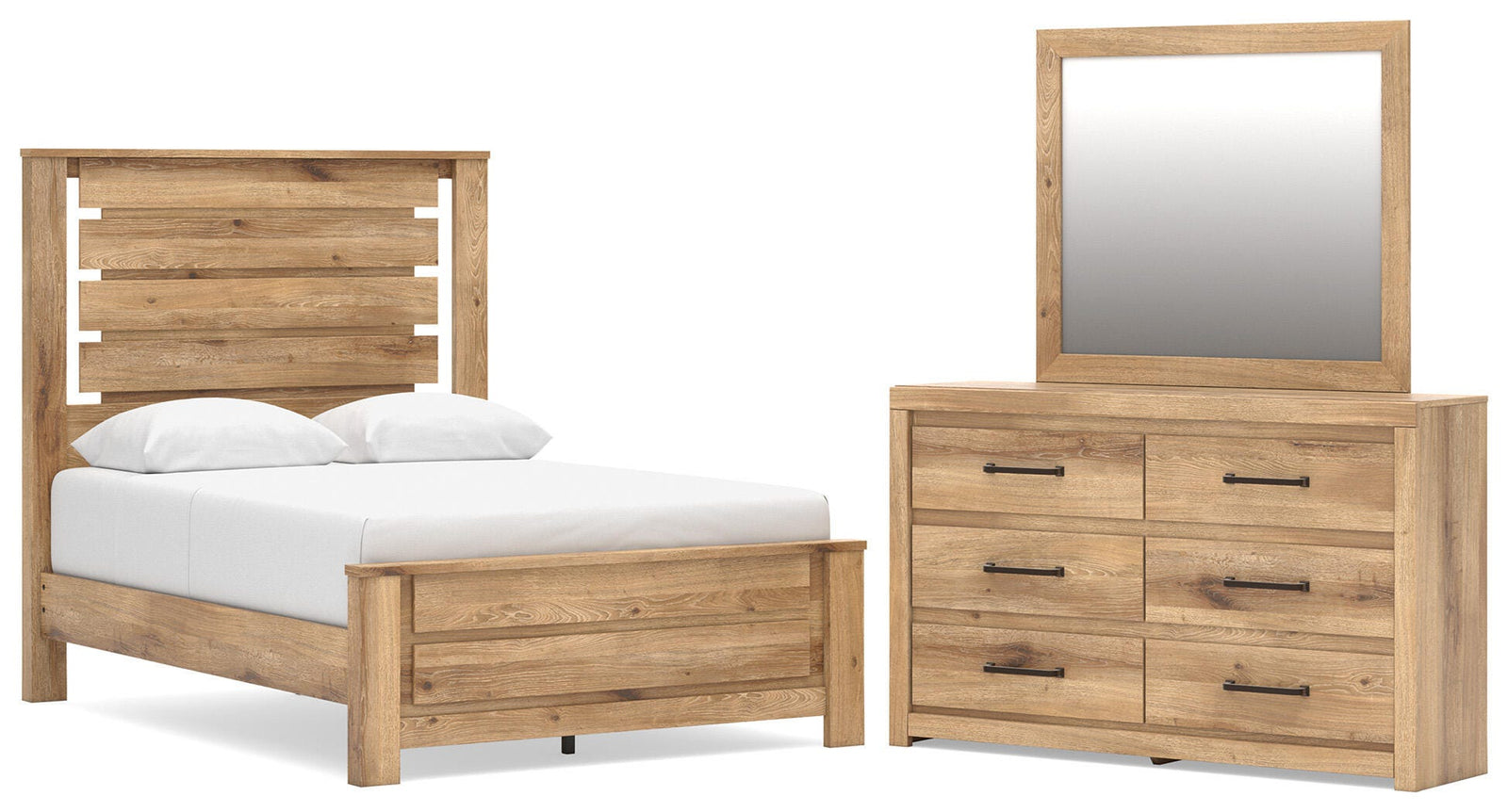 Brozmont Panel Platform Bed, Dresser and Mirror (B1045-SI)