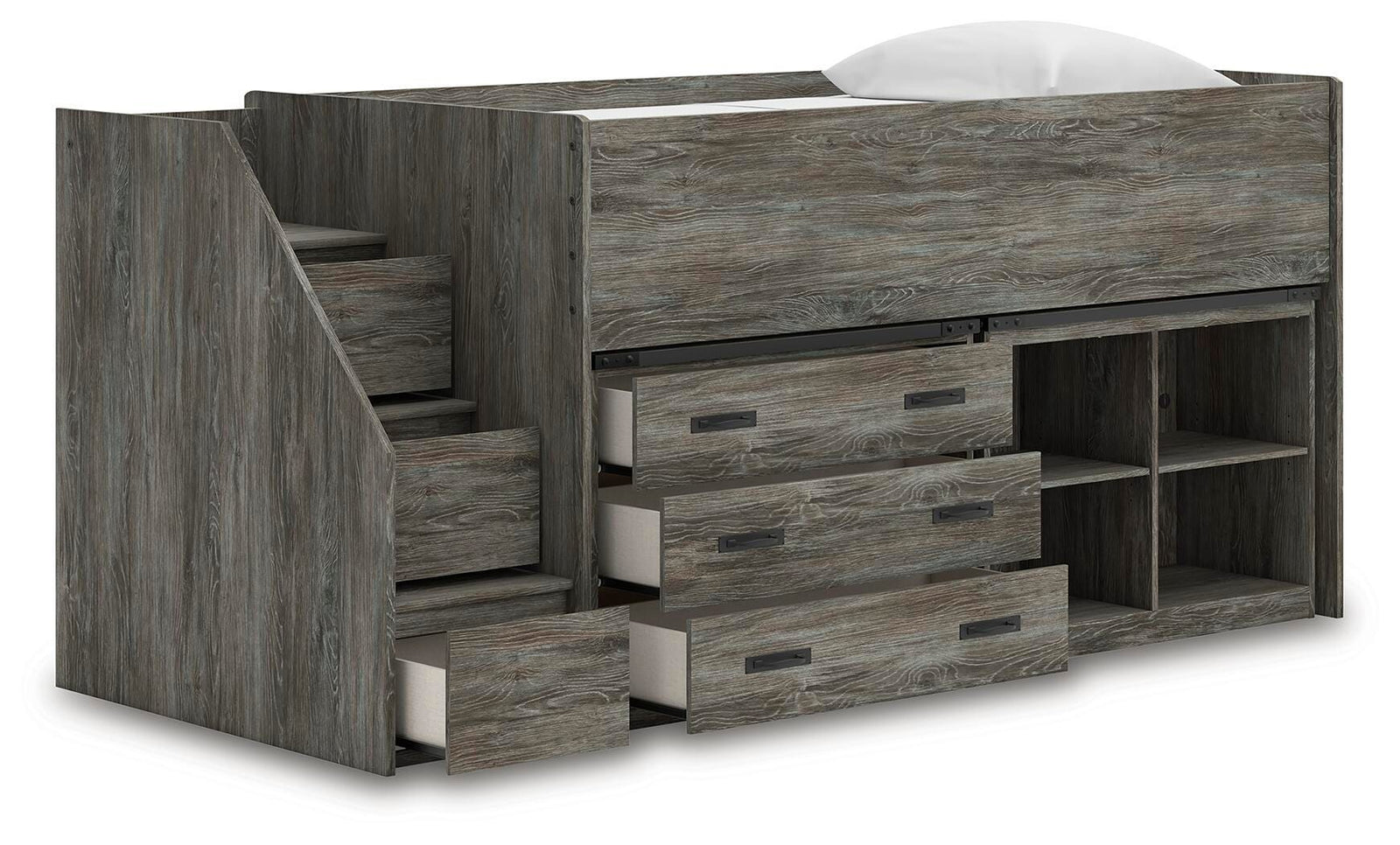 Frandern Loft Bed with Bookcase and Drawer Storage (Youth) - Gray (B4480-SI) - Image 3