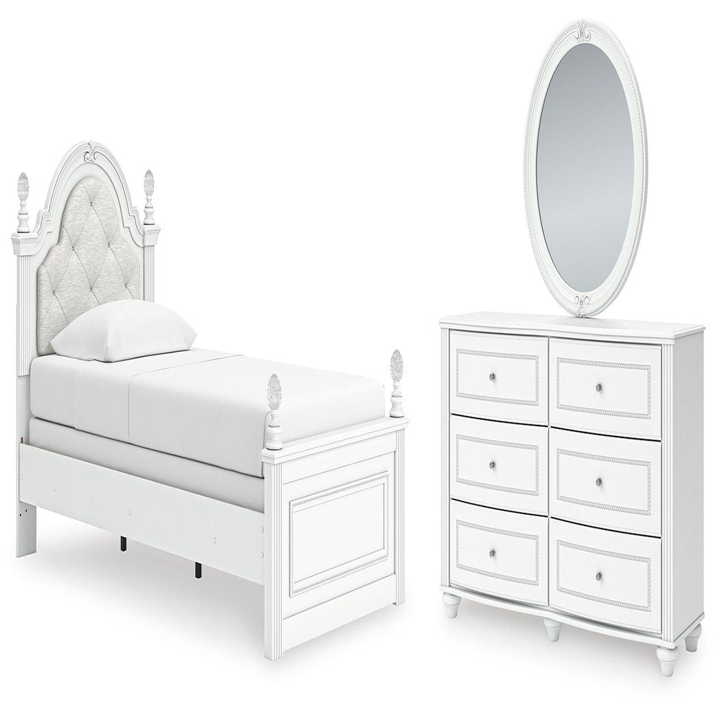 Kozlani Twin Upholstered Panel Bed, Dresser and Mirror (PCB1819-SI)