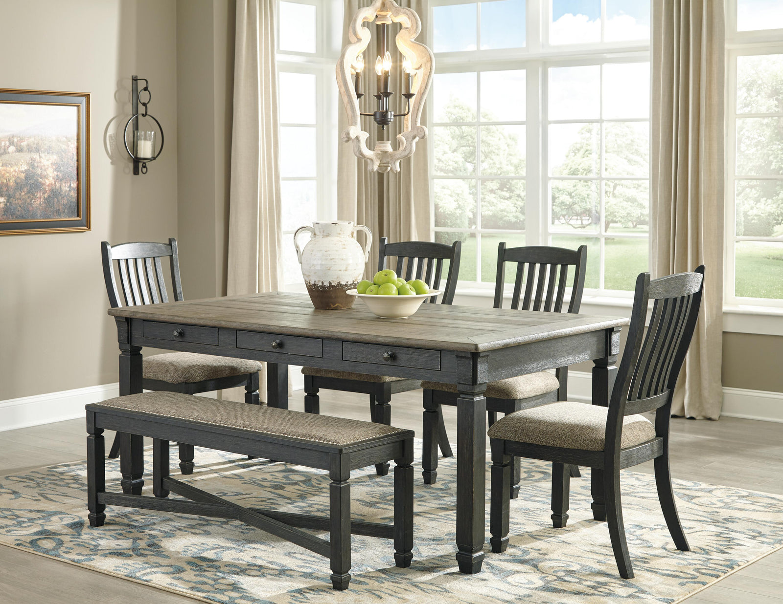 Tyler Creek Dining Table, 4 Chairs and Bench (D736-SI) - Image 3