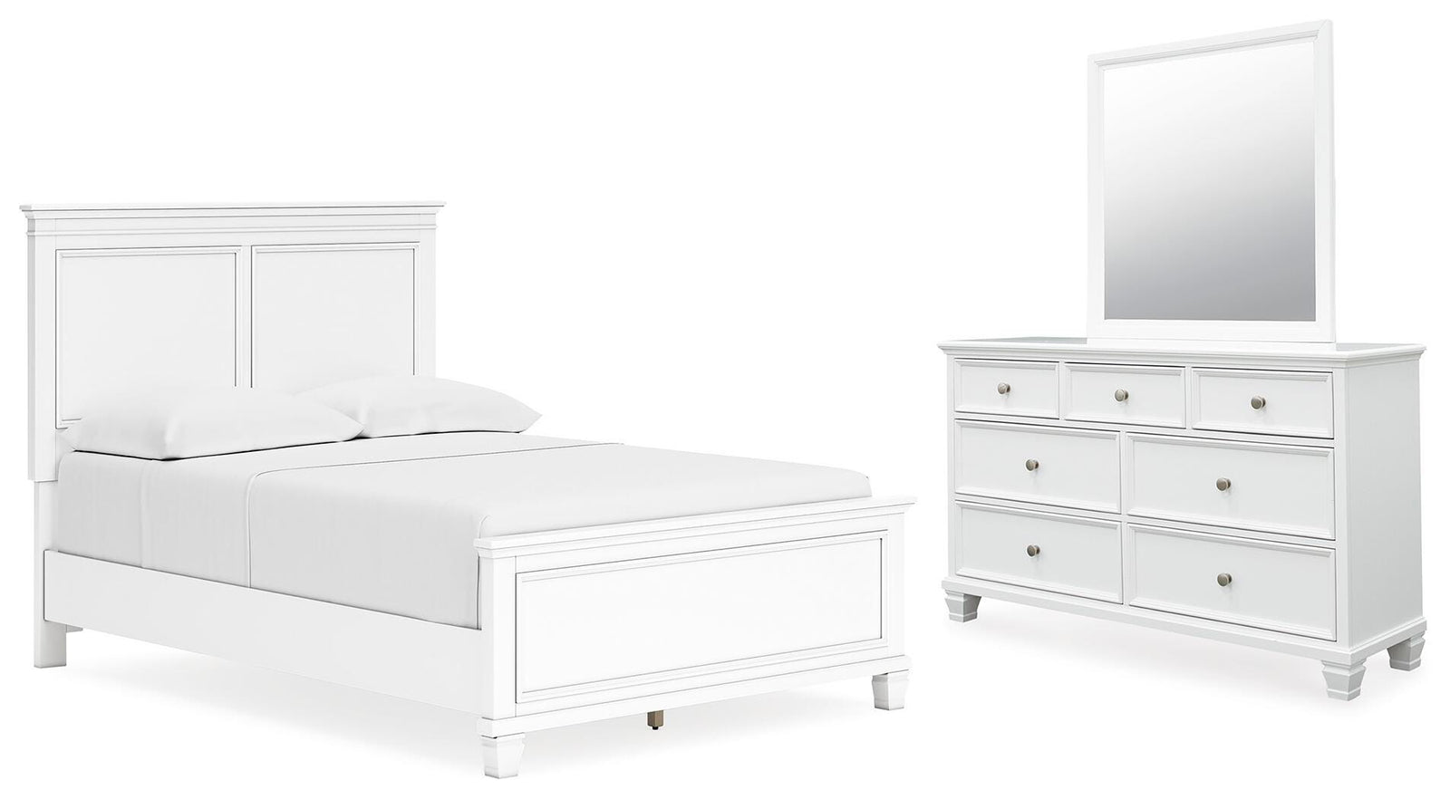 Fortman Panel Bed, Dresser and Mirror - White (B680-SI)