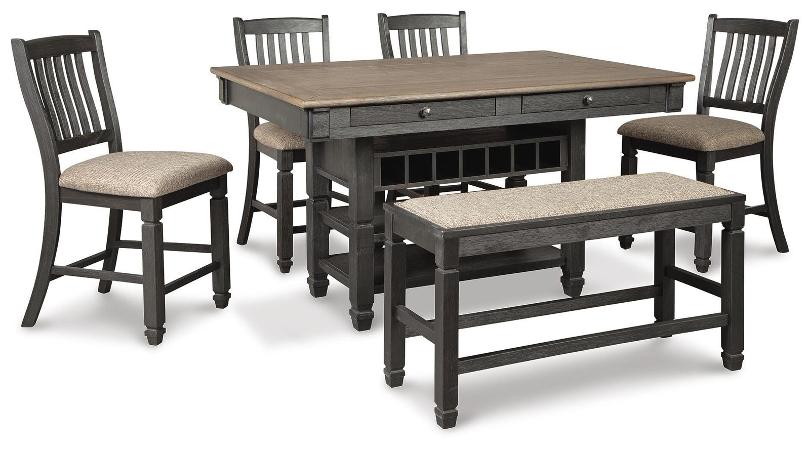 Tyler Creek Counter Height Dining Table and 4 Barstools and Bench (D736-SI)