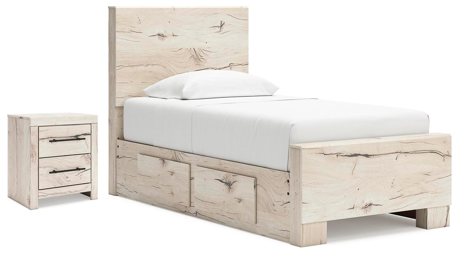 Lawroy Panel Bed with Storage and Nightstand - Light Natural (B2310-SI)