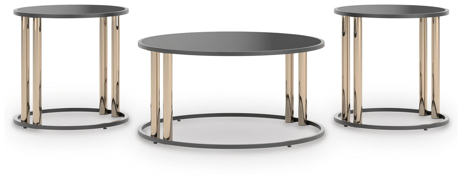 Hannerly Table (Set of 3) - Black/Gold Finish (T219-SI)