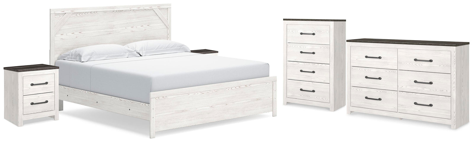 Gerridan Panel Bed, Dresser, Chest and 2 Nightstands - White/Gray (B1190-SI)