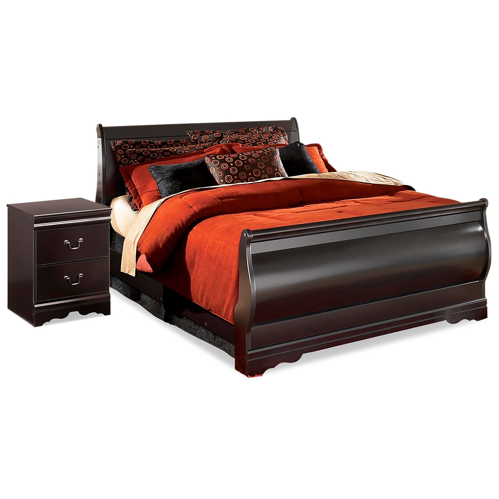 Huey Vineyard Sleigh Bed and Nightstand - Black (B128-SI)