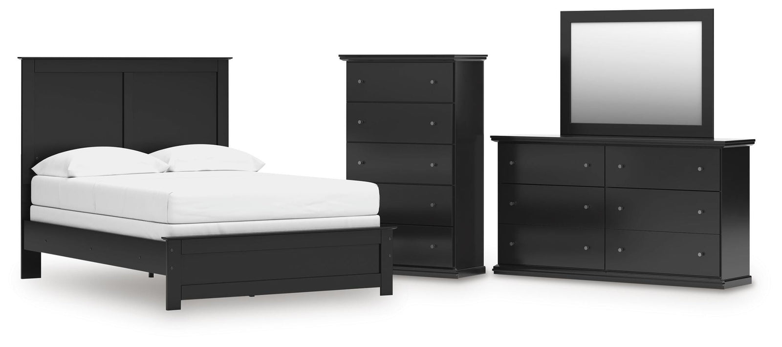 Maribel Panel Bed, Dresser, Mirror and Chest (B138-SI)