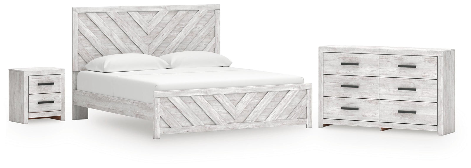 Cayboni Panel Bed, Dresser and Nightstand - Whitewash (B3788-SI)
