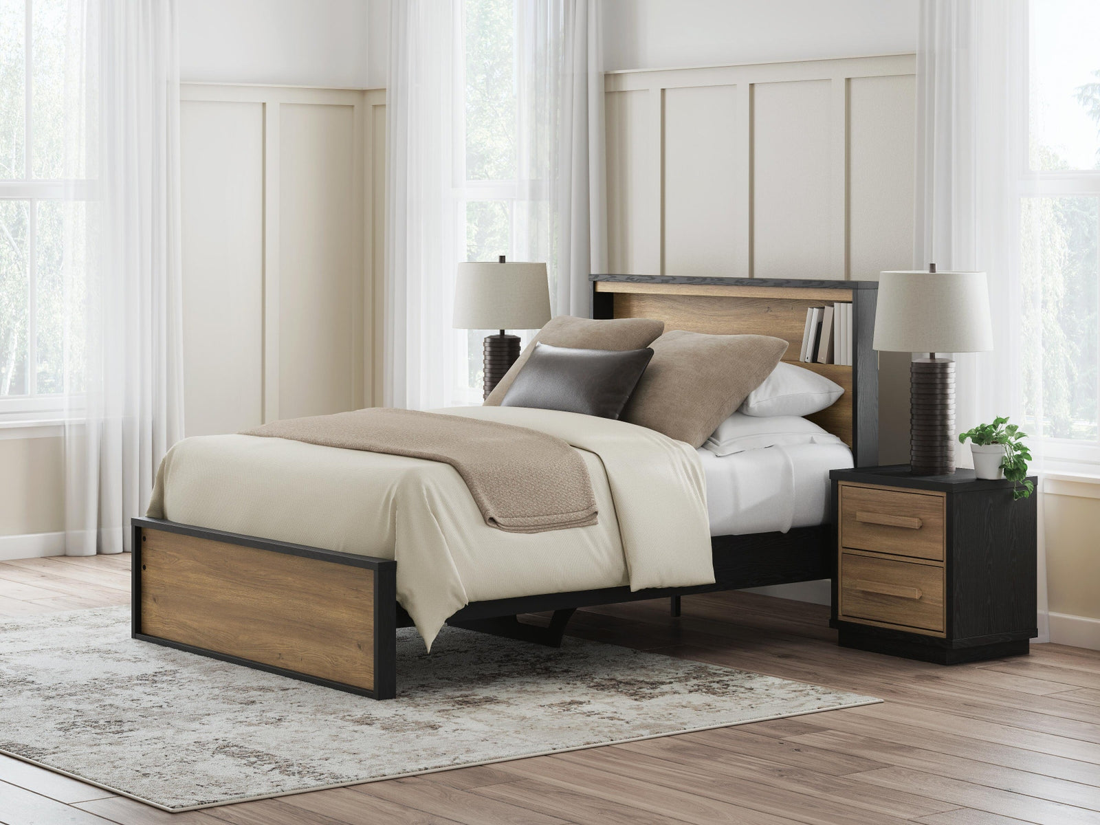 Kozmour Bookcase Complete Bed Frame - Black/Brown (EB1460-SI) - Image 12
