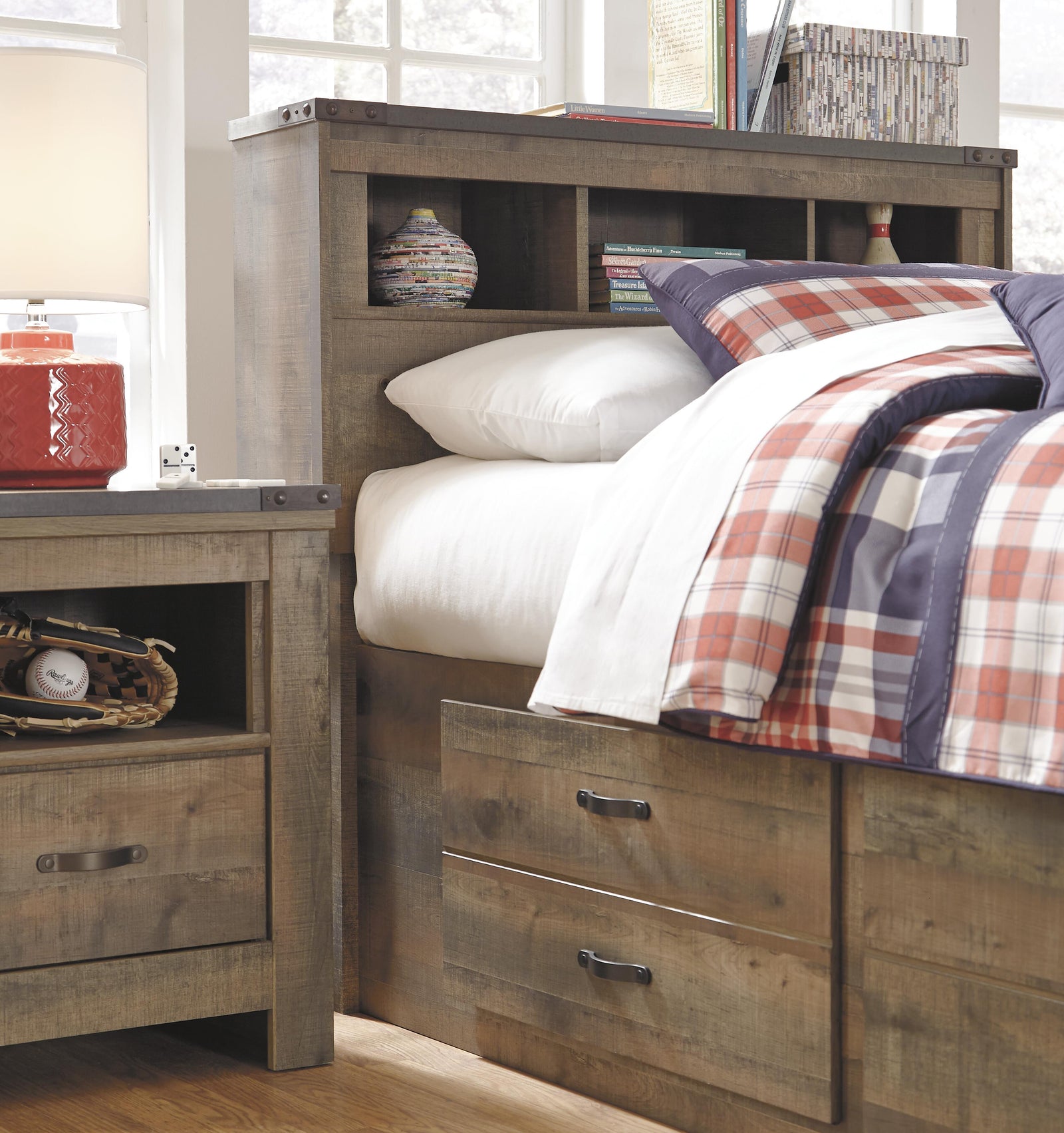 Trinell Panel Bed with Storage and Nightstand - Brown (B446-SI) - Image 6