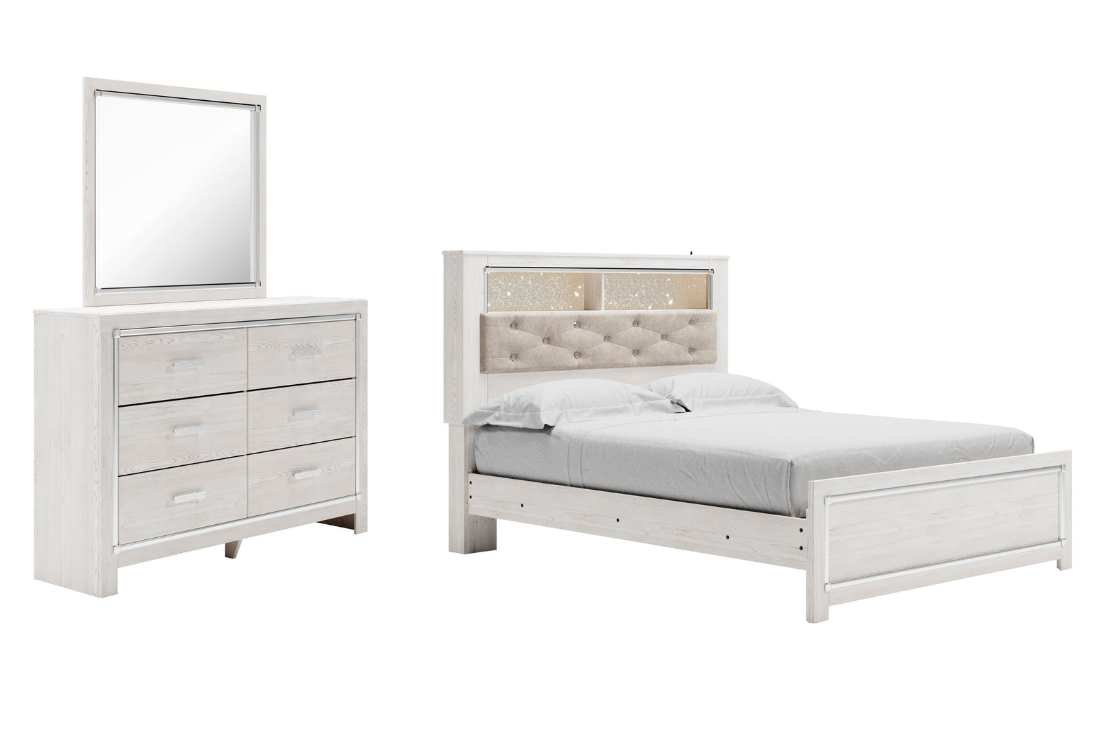 Altyra Panel Bookcase Bed, Dresser and Mirror - White (B2640-SI)