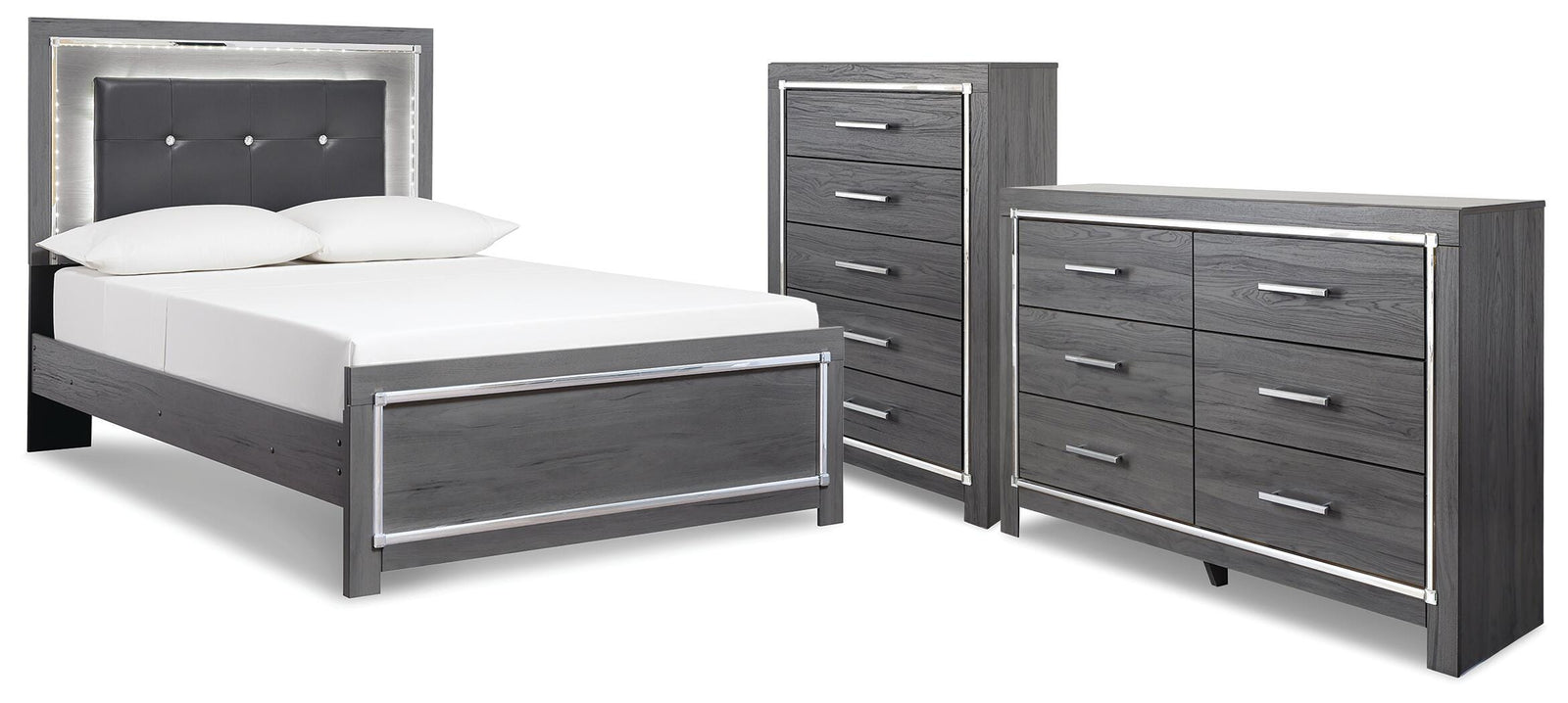 Lodanna Panel Bed, Dresser and Chest - Gray (B214-SI)