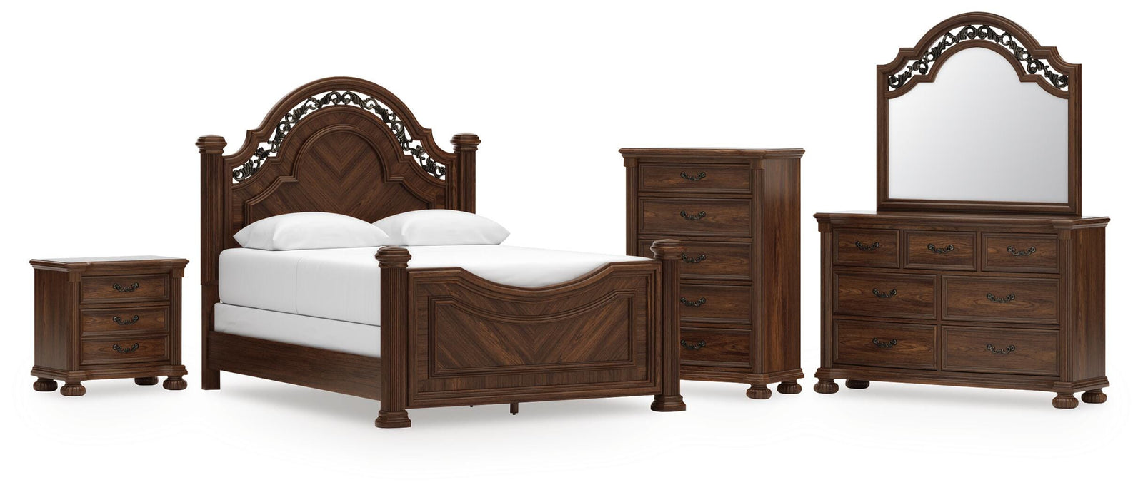 Lavinton Poster Bed, Dresser, Mirror, Chest and Nightstand - Brown (B764-SI)