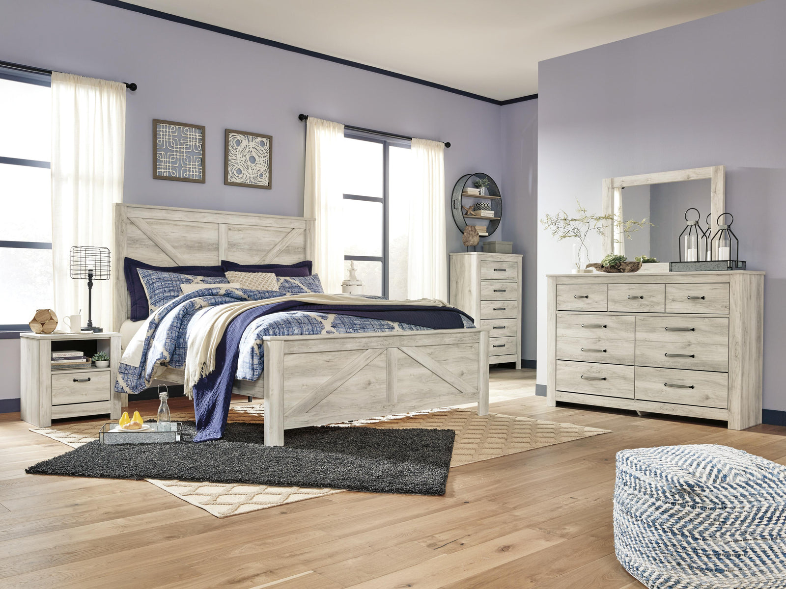 Bellaby Crossbuck Panel Bed, Dresser, Mirror, and Nightstand - Whitewash (B331-SI) - Image 7