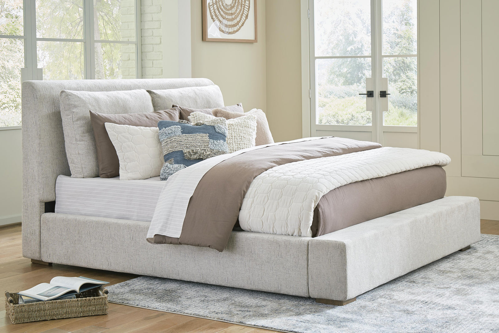 Cabalynn Upholstered Bed, Dresser and Mirror - Light Brown (B974-SI) - Image 17