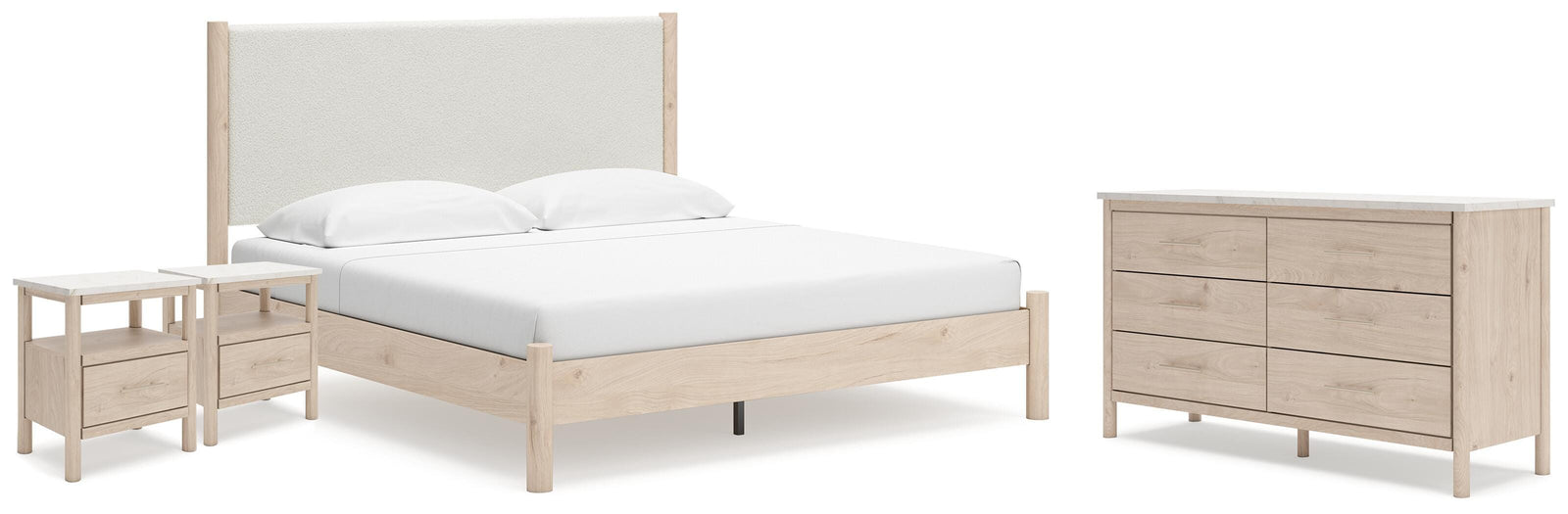 Cadmori Panel Bed, Dresser and 2 Nightstands - Tan (B2615-SI)