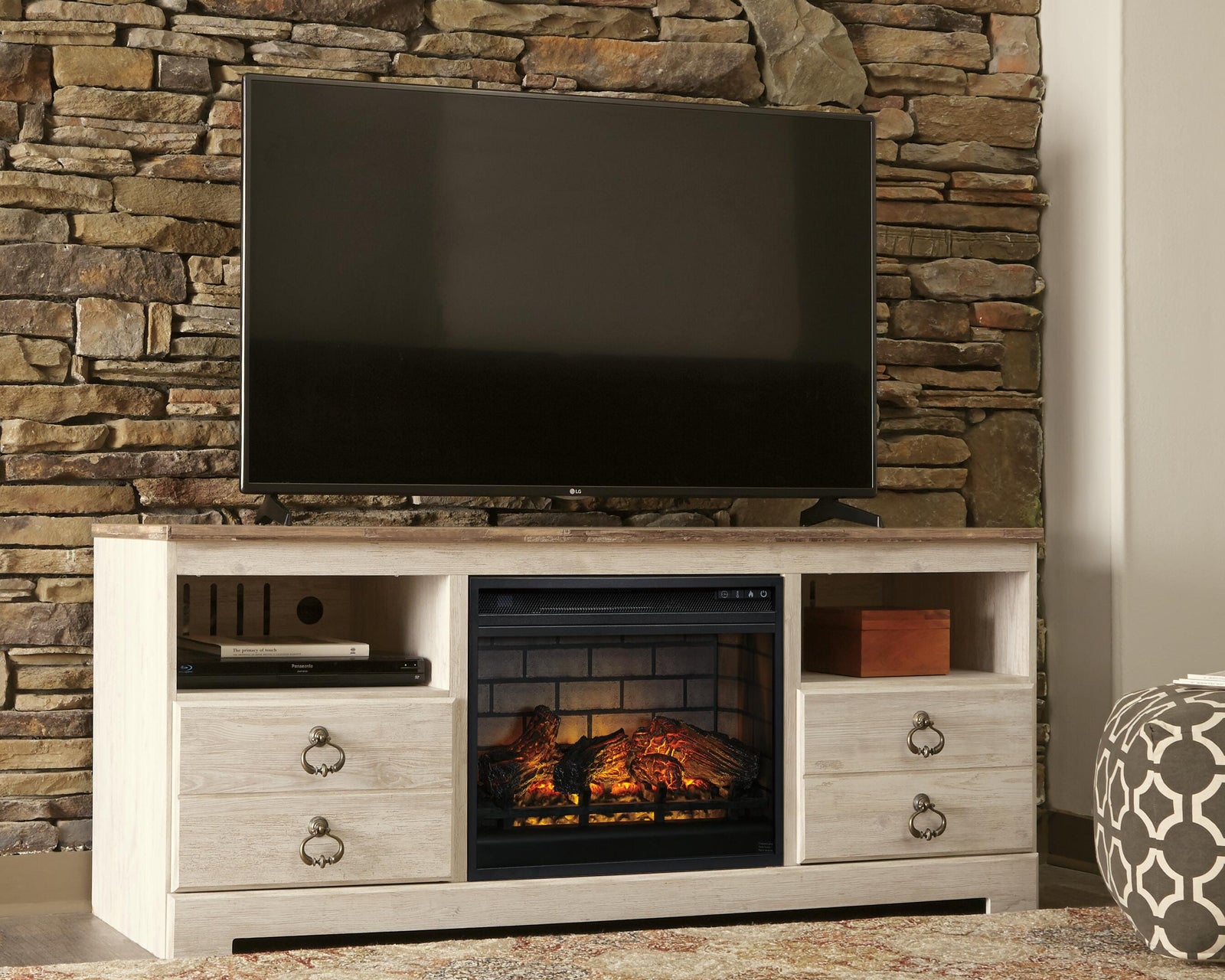 Willowton 64 TV Stand with Electric Fireplace (W267-SI) - Image 2