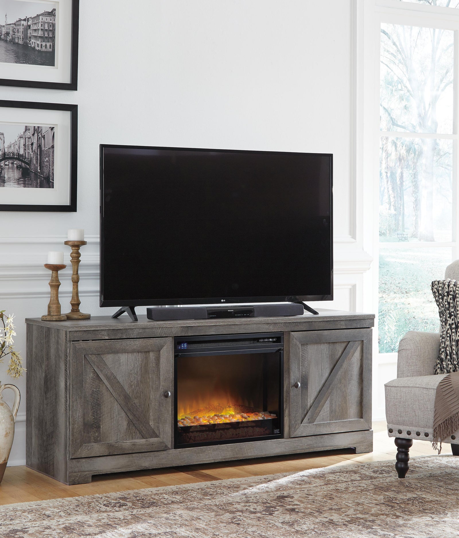 Wynnlow 63 TV Stand with Electric Fireplace (W440-SI) - Image 4