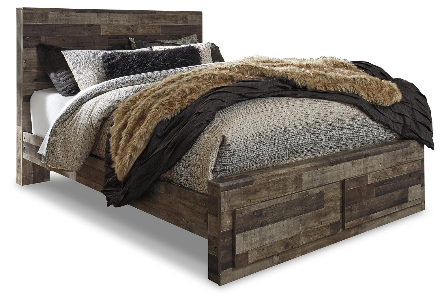 Derekson Panel Bed with 2 Storage Drawers - Multi Gray (B200-SI)