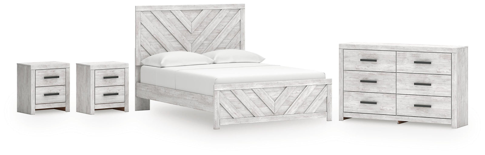 Cayboni Panel Bed, Dresser and 2 Nightstands - Whitewash (B3788-SI)