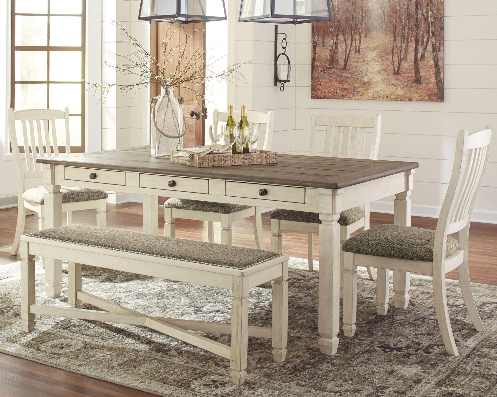 Bolanburg Dining Table with 4 Chairs and Bench (D647-SI) - Image 2