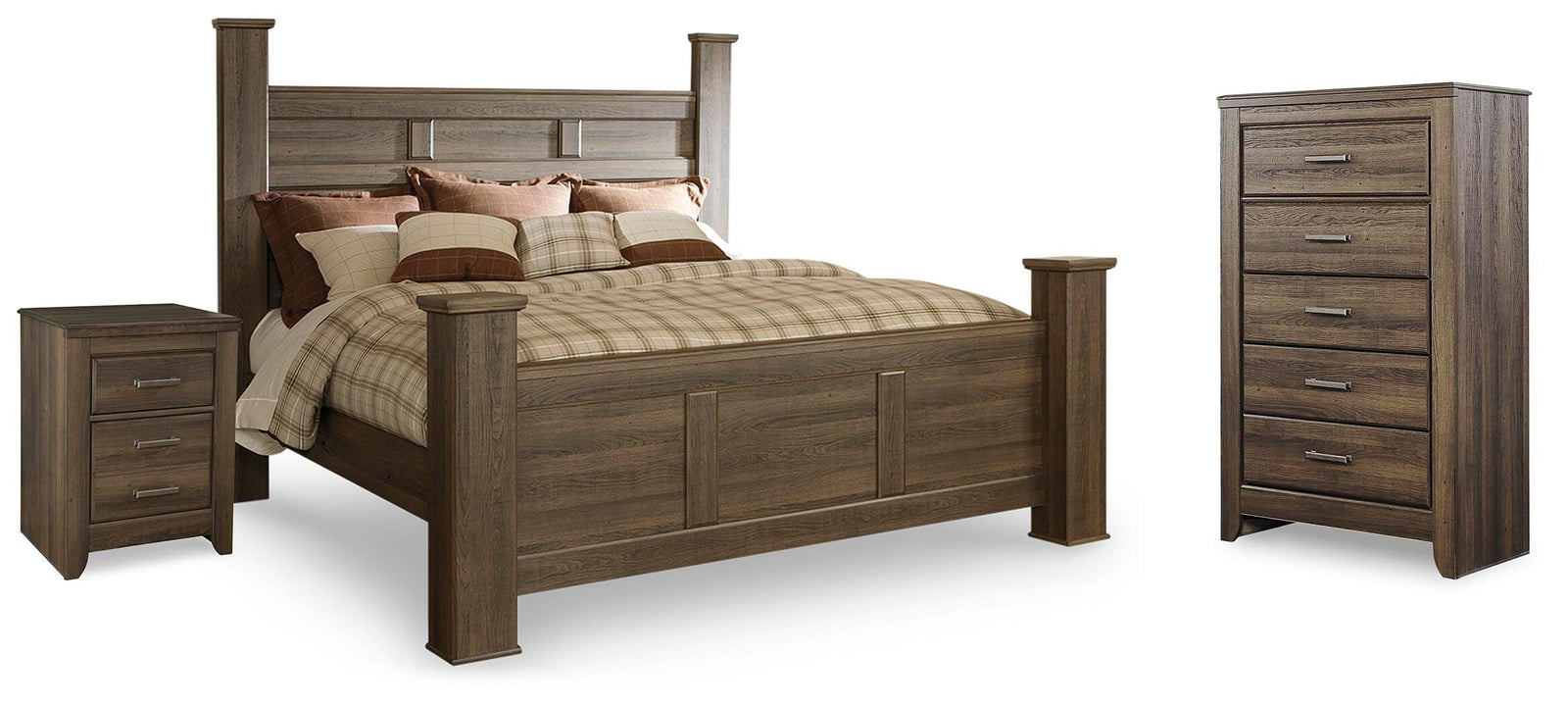 Juararo Poster Bed, Chest and Nightstand - Dark Brown (B251-SI)