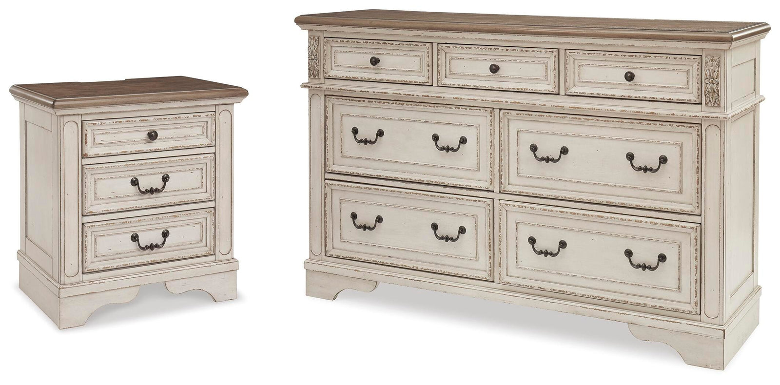 Realyn Dresser and 2 Nightstands - Two-tone (B743-SI)