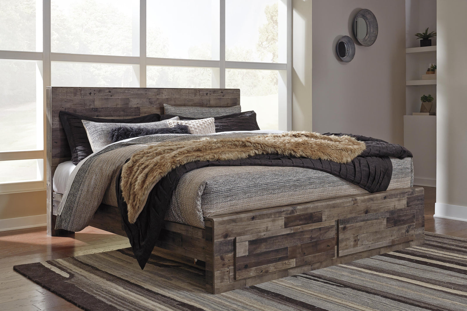 Derekson Panel Storage Bed, Dresser, Mirror, Chest and 2 Nightstands - Multi Gray (B200-SI) - Image 9