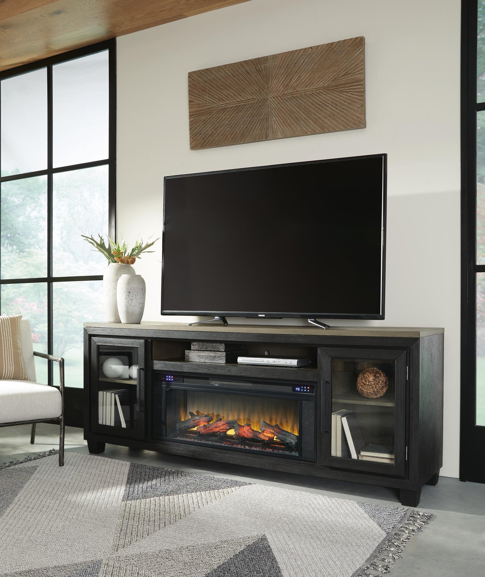 Foyland 83 TV Stand with Electric Fireplace (W989-SI) - Image 5