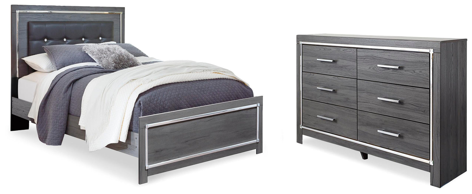 Lodanna Panel Bed and Dresser - Gray (B214-SI)
